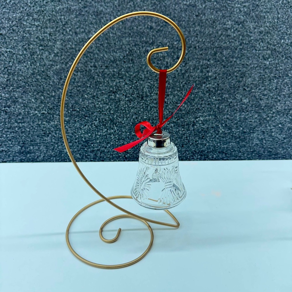 Vtg Waterford Crystal Angel Bell Christmas Ornament with Gold Tone Display Stand